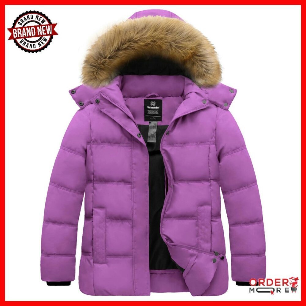 Plus Size Quilted Puffer Jacket with Removable Hood, Waterproof Winter Coat